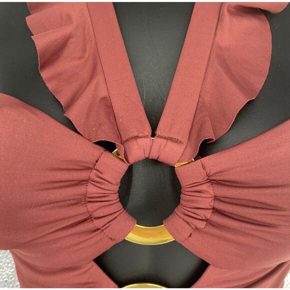 NWT Soluna Sz S Cocoa Buckle Up Gold Ring One Piece Swimsuit Bathing Suit NEW - Picture 4 of 7